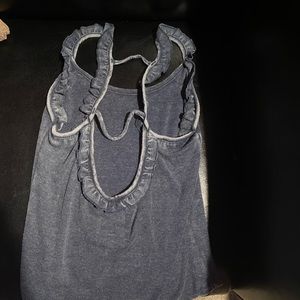 Blue ruffle detail, open back detail tank top